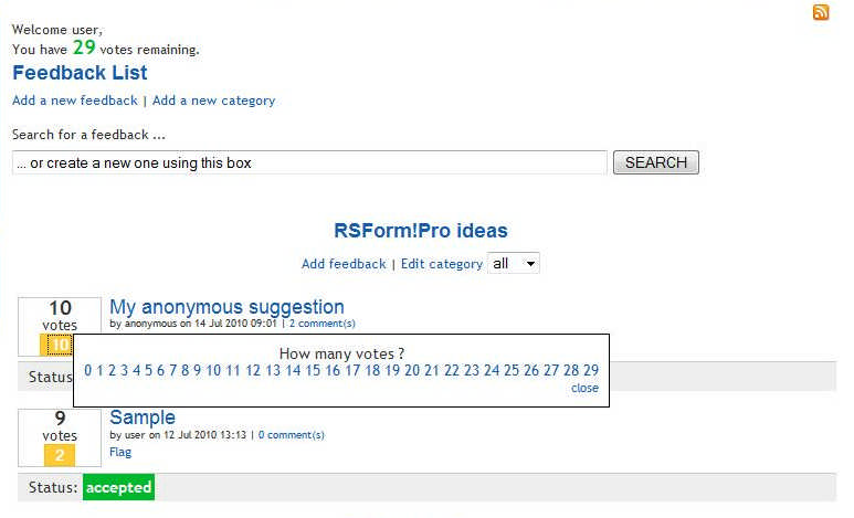 RSFeedback! feedback frontend view RSFeedback! - screenshot with frontend feedback